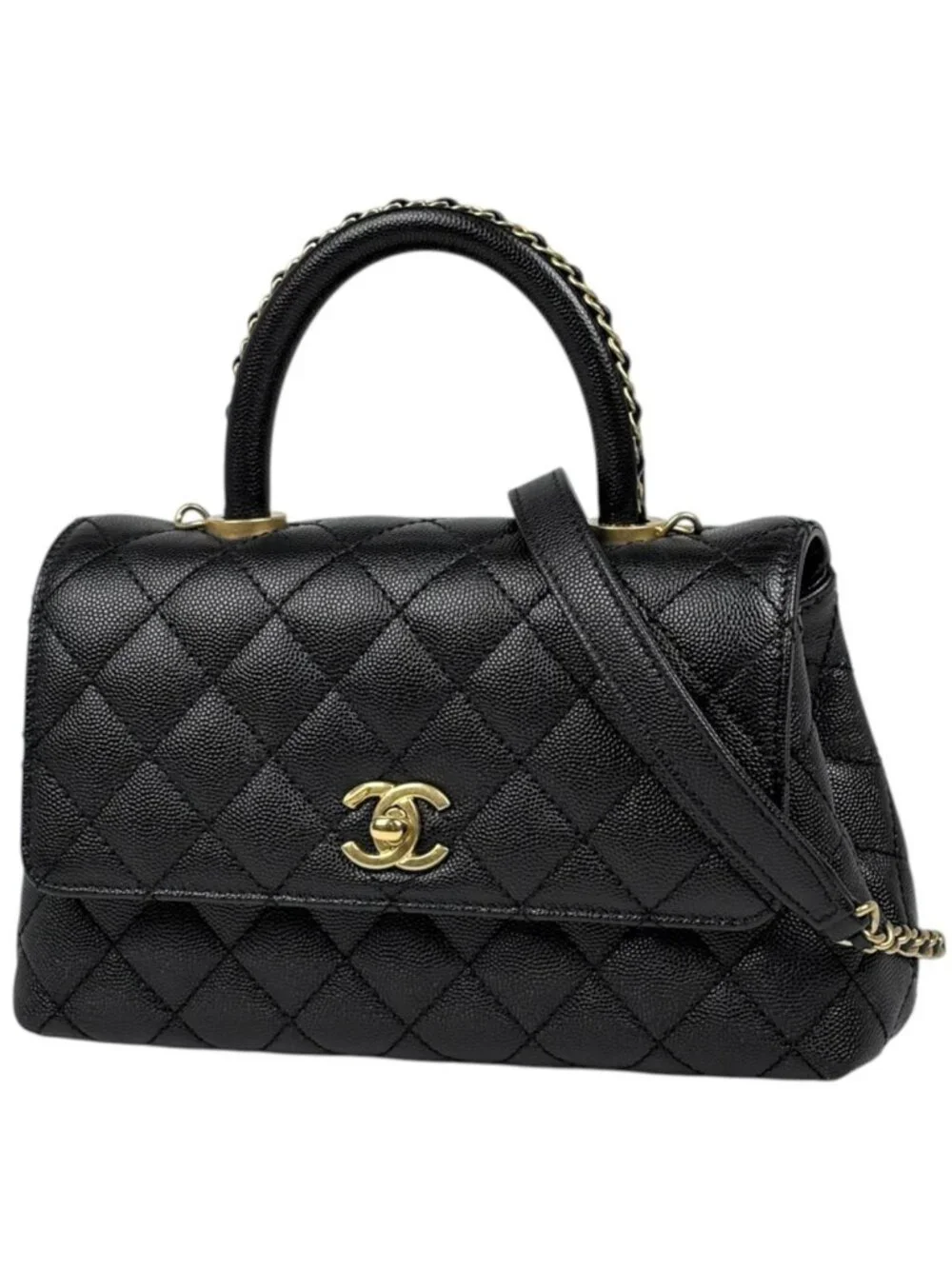 Chanel Handbag CC Logo Quilted 2-Way Caviar Leather Black
